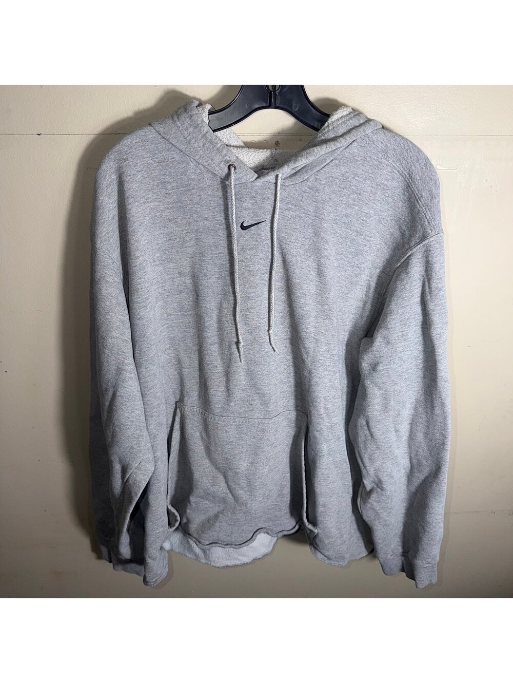 Nike Baggy Grey Center Swoosh Hoodie Mens XL Vtg y2k 90s Rare
